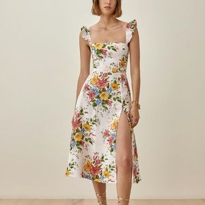 Reformation linen midi dress with floral print